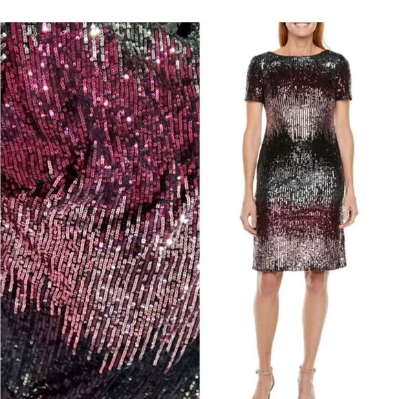 R & M Richards Ombre Short Sleeve Midi Dress In Pink And Black Size 6P NWT - Picture 1 of 4